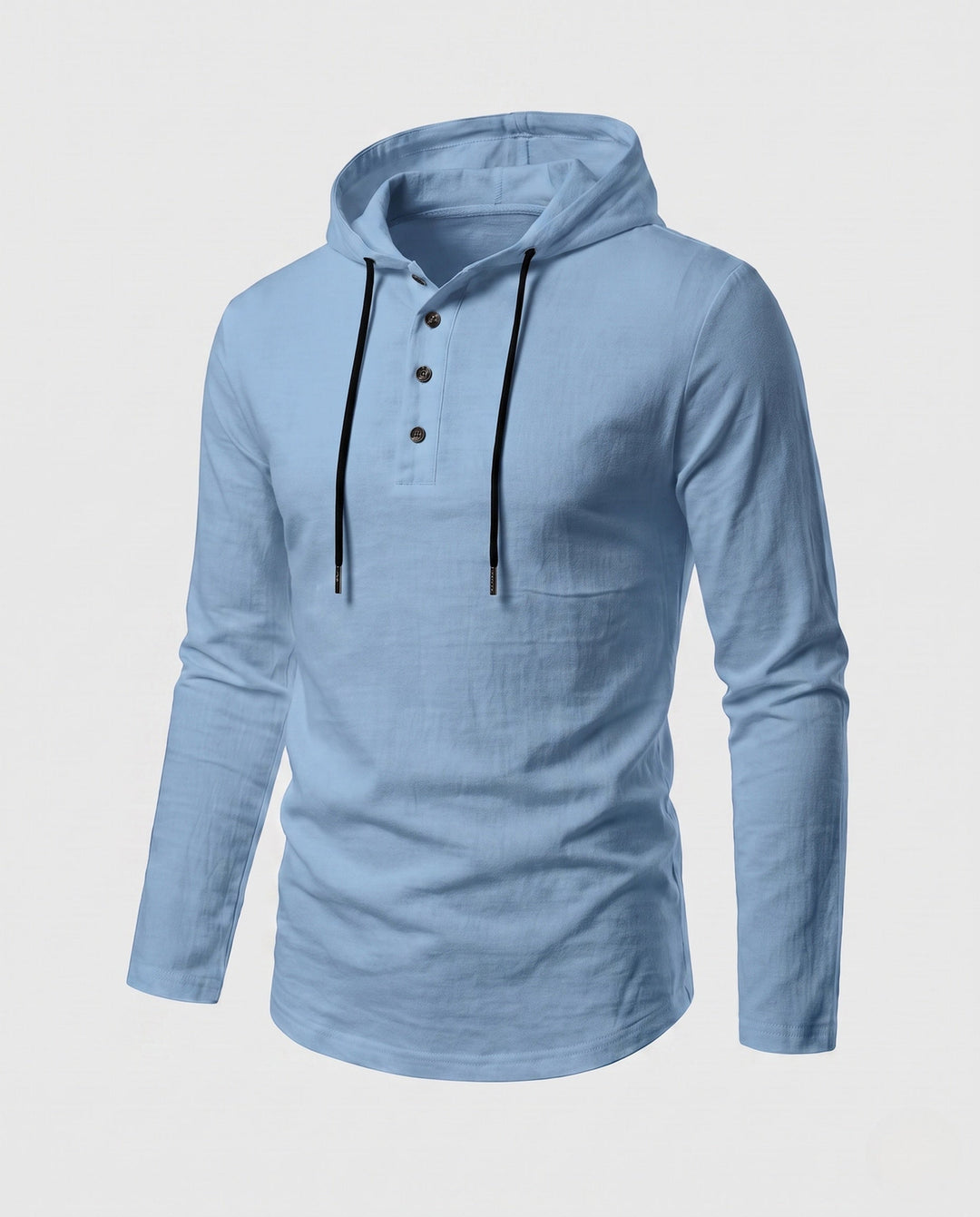 Men's Long Sleeve Hoodie with Henley Button Placket and Drawstring