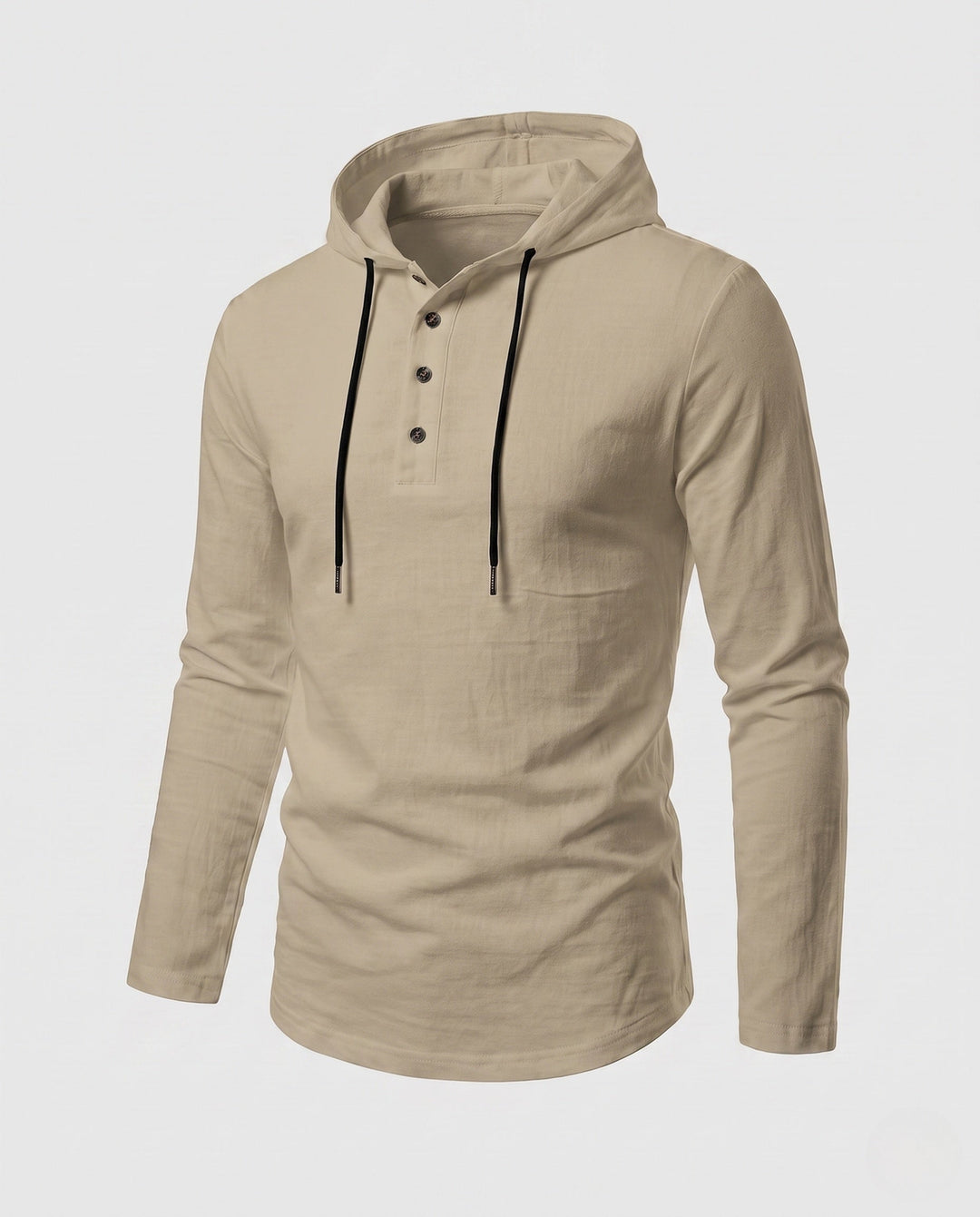 Men's Long Sleeve Hoodie with Henley Button Placket and Drawstring