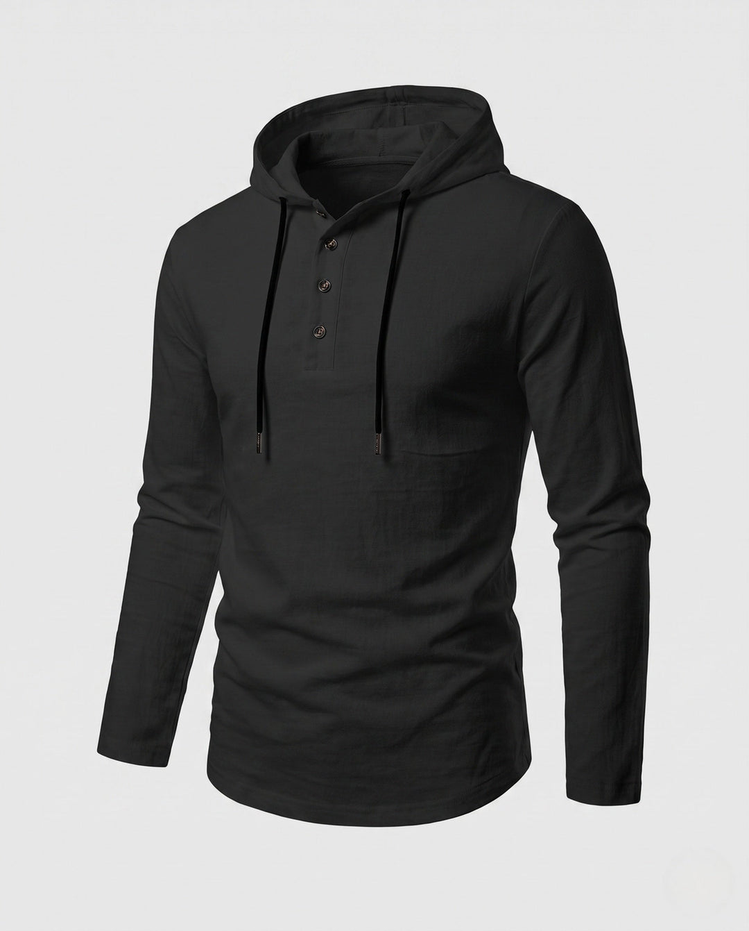 Men's Long Sleeve Hoodie with Henley Button Placket and Drawstring