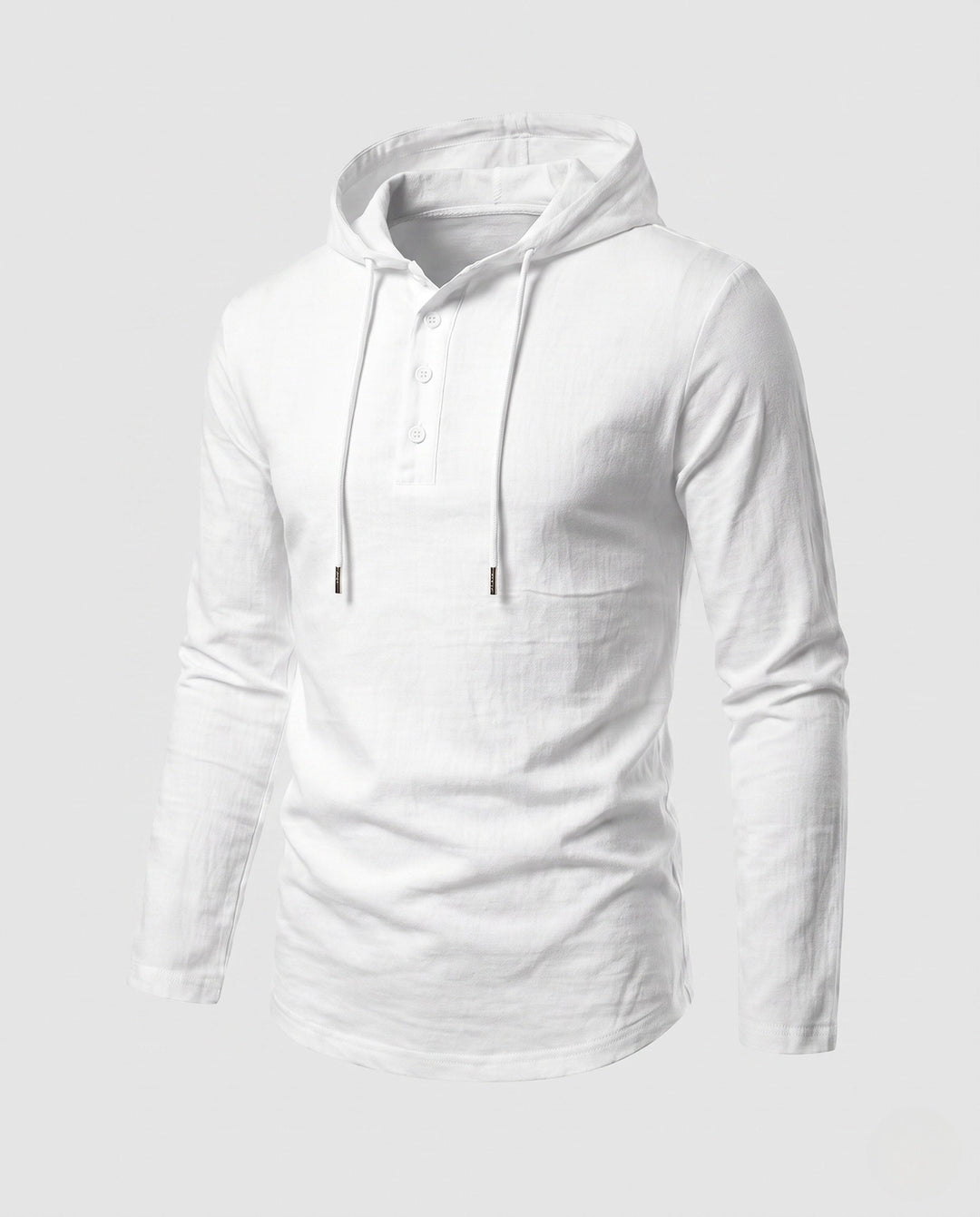 Men's Long Sleeve Hoodie with Henley Button Placket and Drawstring