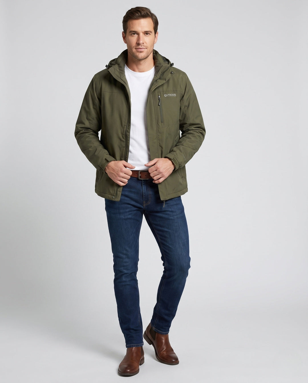 Men's Breathable Lightweight Outdoor Jacket with Hood, Mesh Inner Lining and Multiple Pockets Hudson & Parker