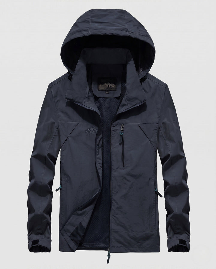 Men's Breathable Lightweight Outdoor Jacket with Hood, Mesh Inner Lining and Multiple Pockets Hudson & Parker