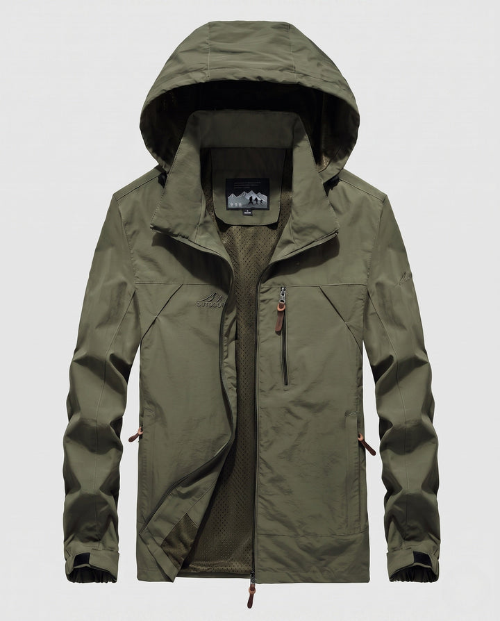 Men's Breathable Lightweight Outdoor Jacket with Hood, Mesh Inner Lining and Multiple Pockets Hudson & Parker