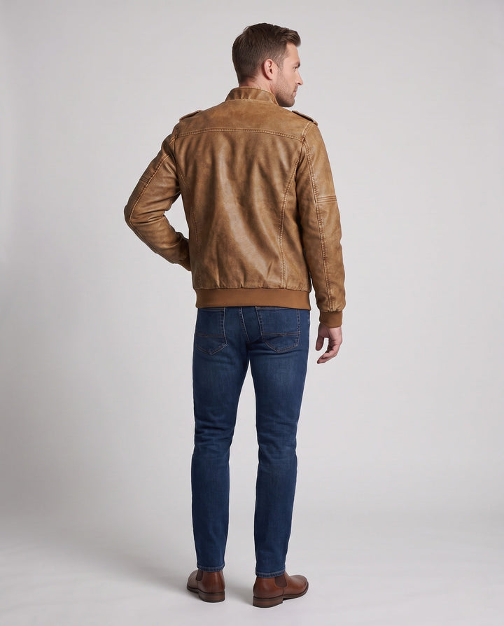 Men's aviator canvas jacket with quilted shoulder section, epaulets, and zip pockets Hudson & Parker