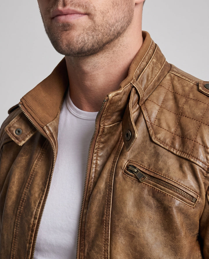 Men's aviator canvas jacket with quilted shoulder section, epaulets, and zip pockets Hudson & Parker