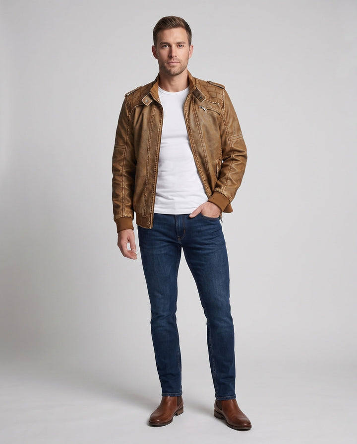 Men's aviator canvas jacket with quilted shoulder section, epaulets, and zip pockets Hudson & Parker