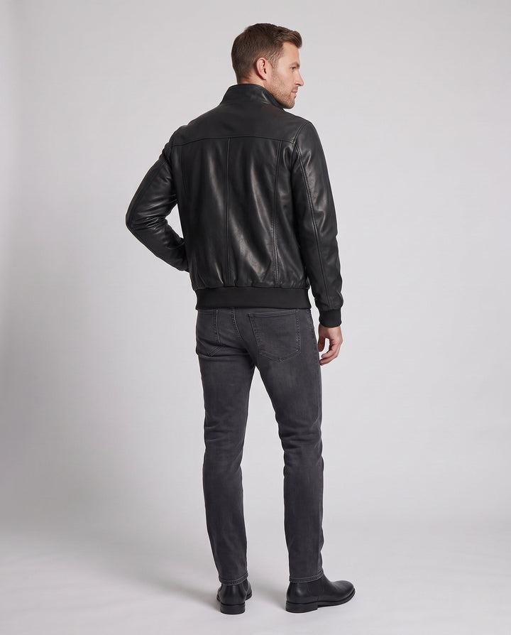 Men's Aviator Faux Leather Jacket with Thermo Sherpa Lining and Stand Collar Hudson & Parker