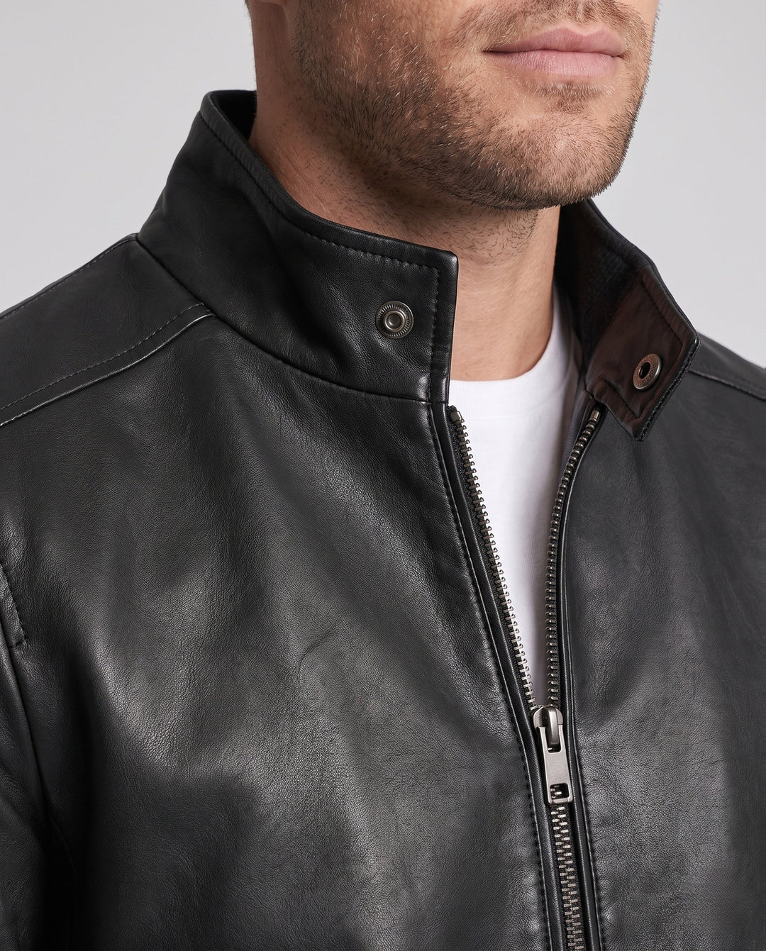 Men's Aviator Faux Leather Jacket with Thermo Sherpa Lining and Stand Collar Hudson & Parker