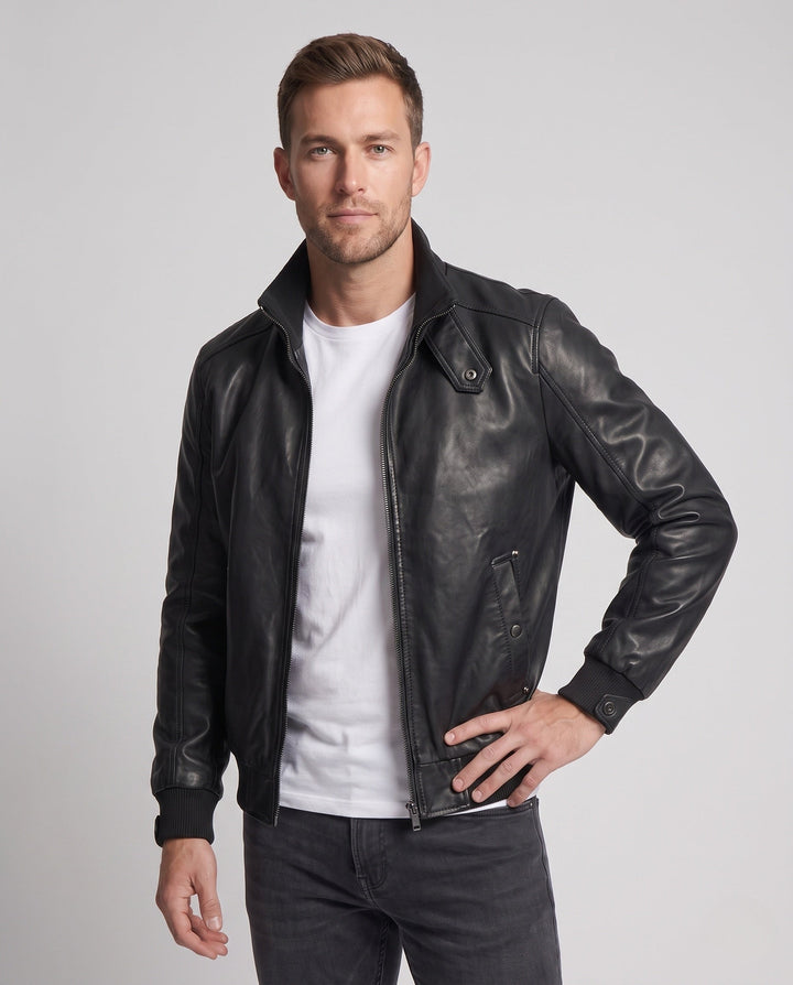 Men's Aviator Faux Leather Jacket with Thermo Sherpa Lining and Stand Collar Hudson & Parker