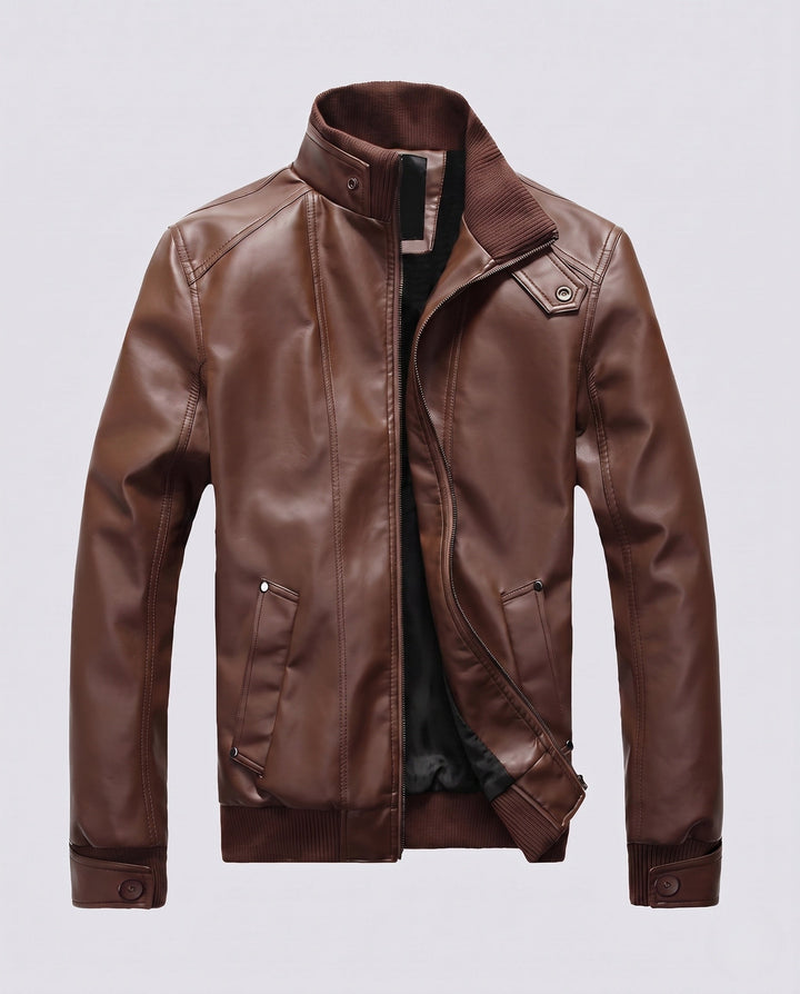Men's Aviator Faux Leather Jacket with Thermo Sherpa Lining and Stand Collar Hudson & Parker