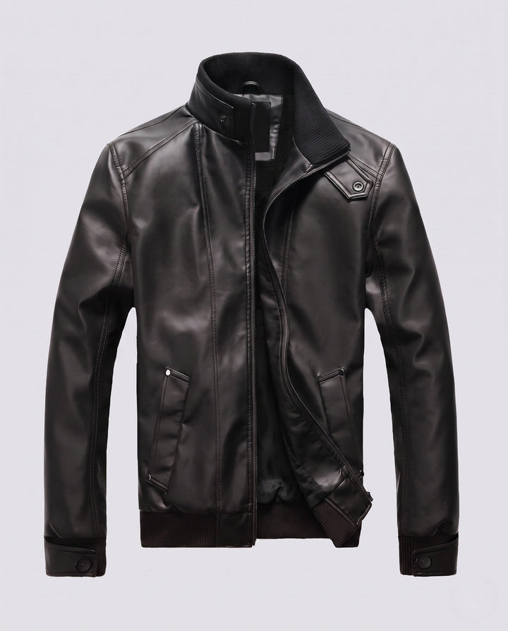 Men's Aviator Faux Leather Jacket with Thermo Sherpa Lining and Stand Collar Hudson & Parker