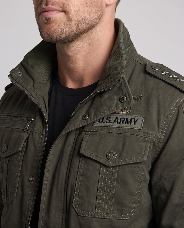 Men's field jacket in military style with stand-up collar, shoulder epaulettes, and multiple pockets Hudson & Parker
