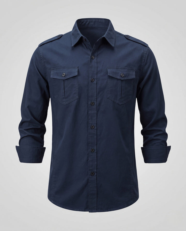 Men's overshirt in field style with shoulder epaulettes and chest patch pockets Hudson & Parker