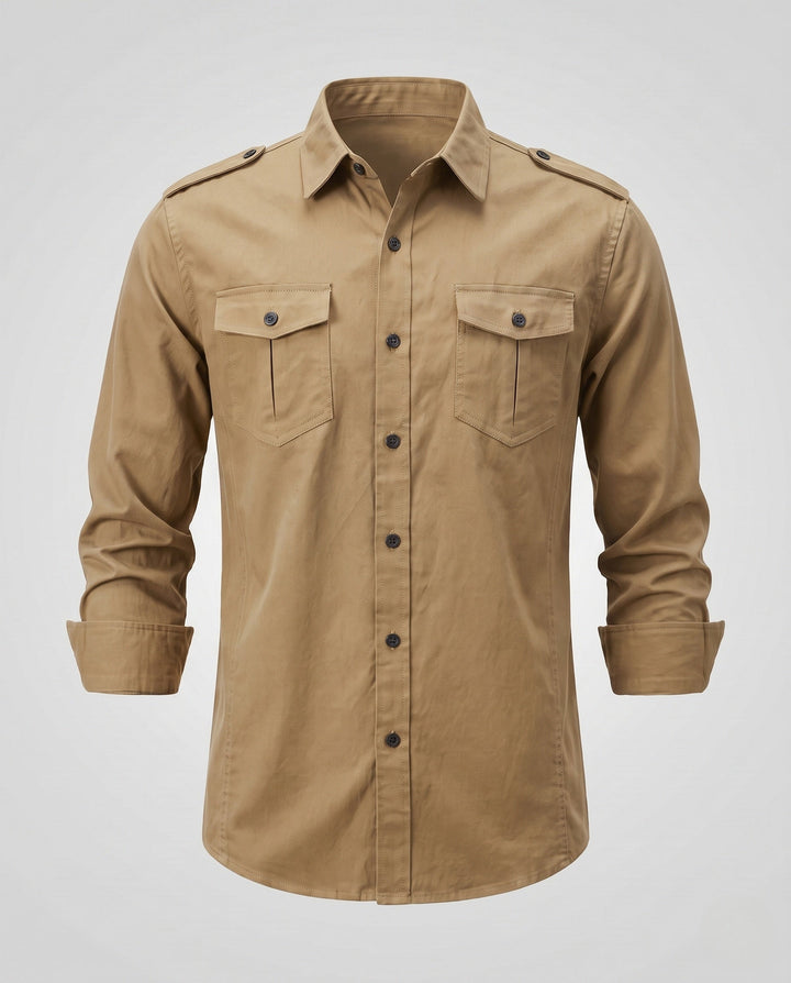 Men's overshirt in field style with shoulder epaulettes and chest patch pockets Hudson & Parker