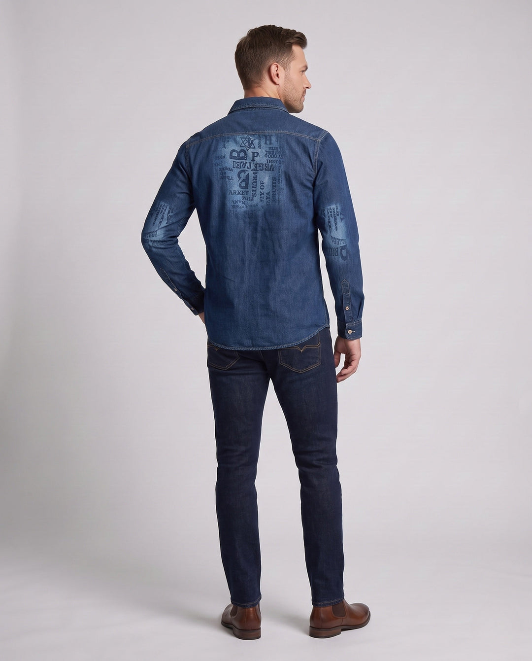 Men's Printed Denim Shirt in Overshirt Style with Button Front and Casual Fit Hudson & Parker