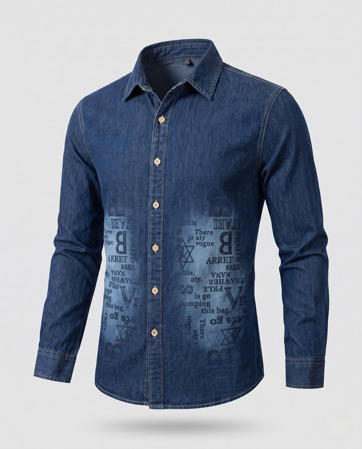 Men's Printed Denim Shirt in Overshirt Style with Button Front and Casual Fit Hudson & Parker