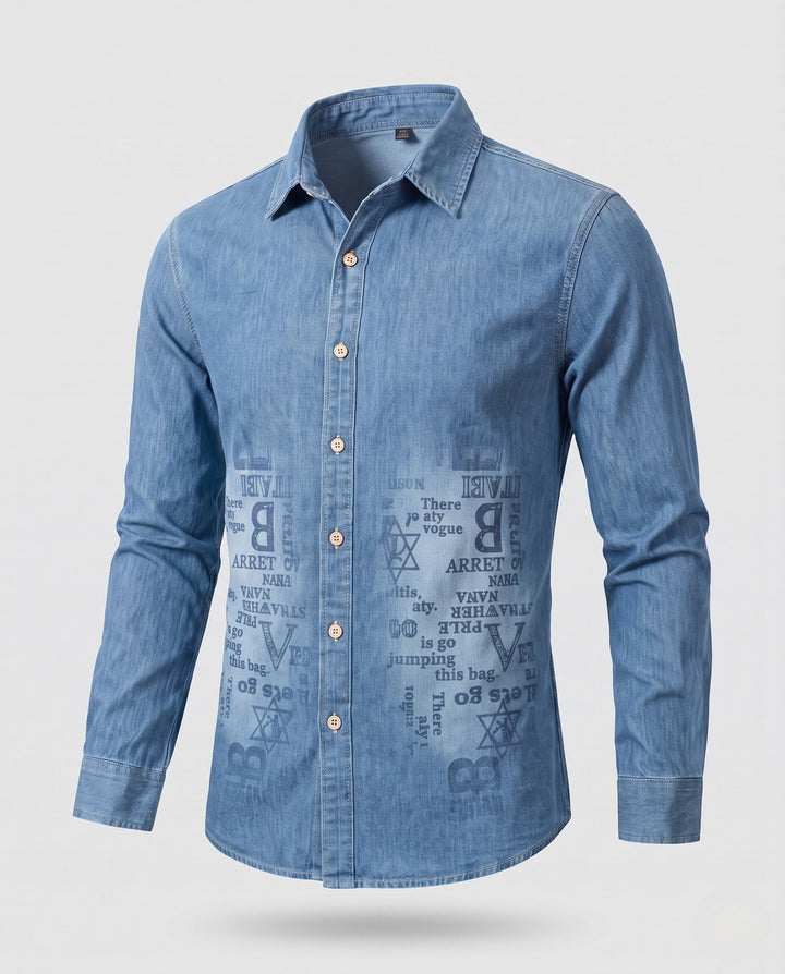 Men's Printed Denim Shirt in Overshirt Style with Button Front and Casual Fit Hudson & Parker