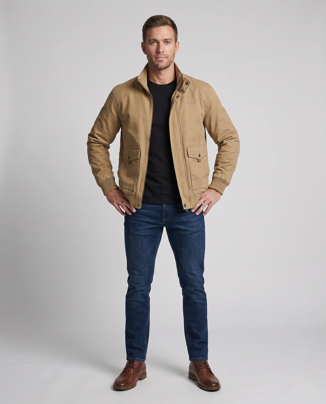 Men's canvas blouson with ribbed cuffs, concealed front zipper, and camouflage lining Hudson & Parker