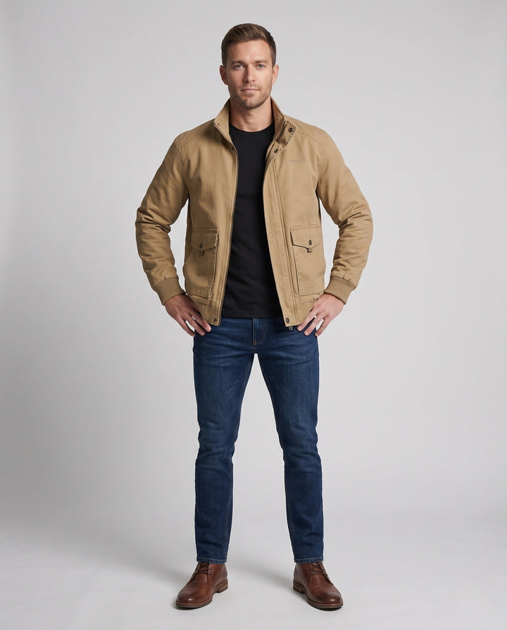 Men's canvas blouson with ribbed cuffs, concealed front zipper, and camouflage lining Hudson & Parker