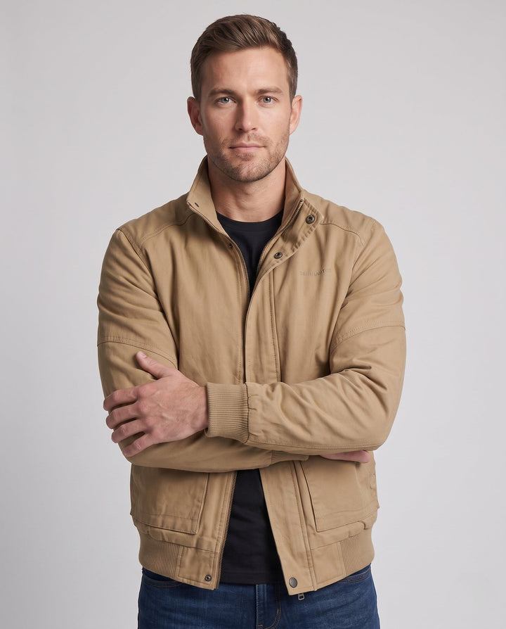 Men's canvas blouson with ribbed cuffs, concealed front zipper, and camouflage lining Hudson & Parker