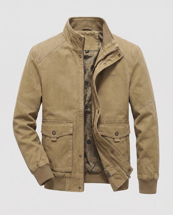 Men's canvas blouson with ribbed cuffs, concealed front zipper, and camouflage lining Hudson & Parker