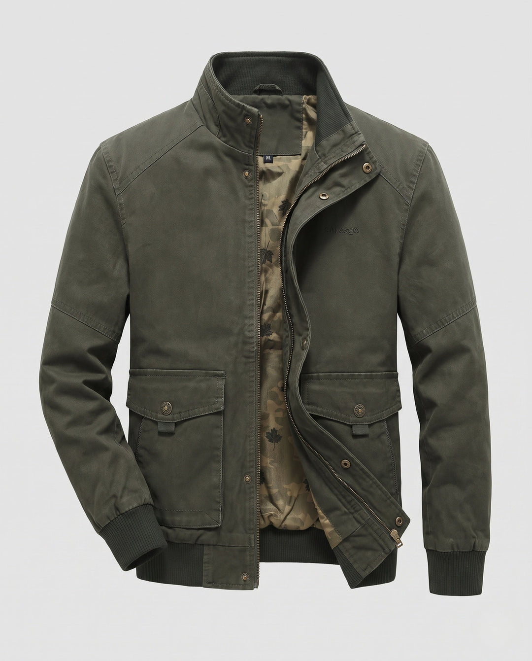 Men's canvas blouson with ribbed cuffs, concealed front zipper, and camouflage lining Hudson & Parker