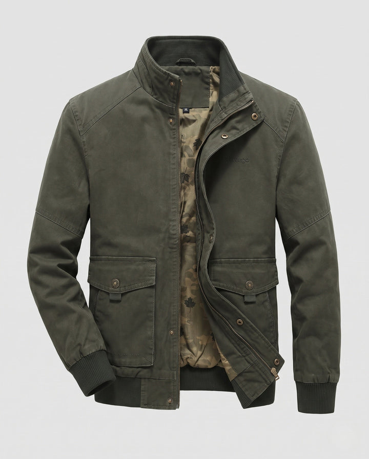 Men's canvas blouson with ribbed cuffs, concealed front zipper, and camouflage lining Hudson & Parker
