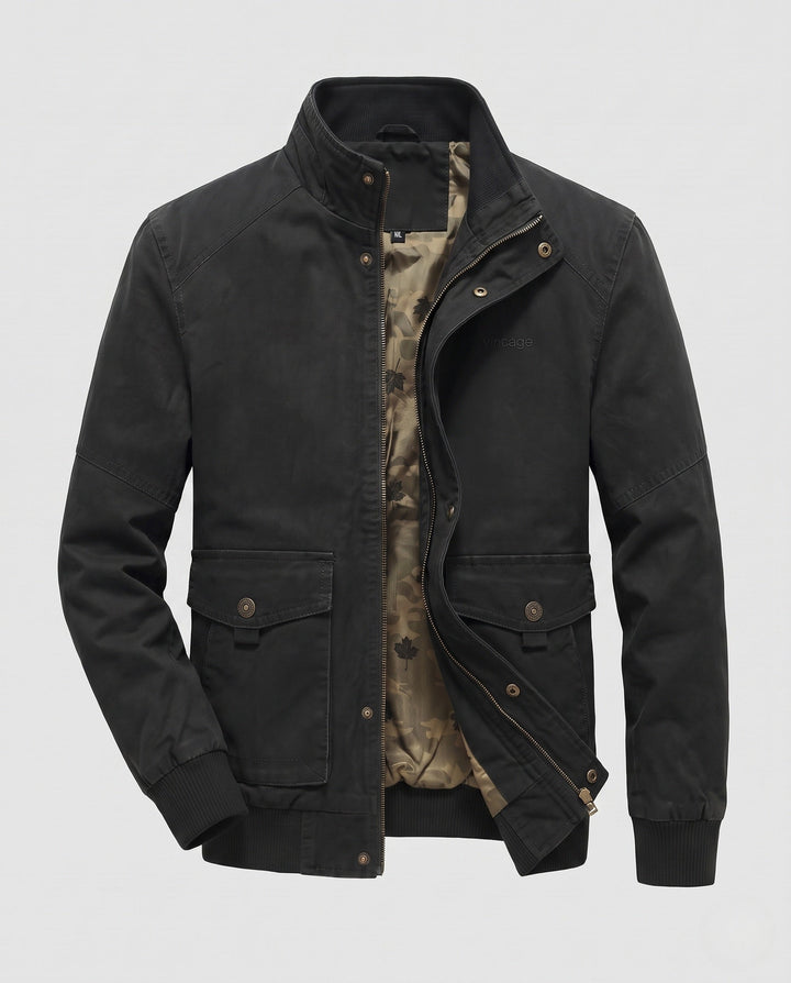 Men's canvas blouson with ribbed cuffs, concealed front zipper, and camouflage lining Hudson & Parker