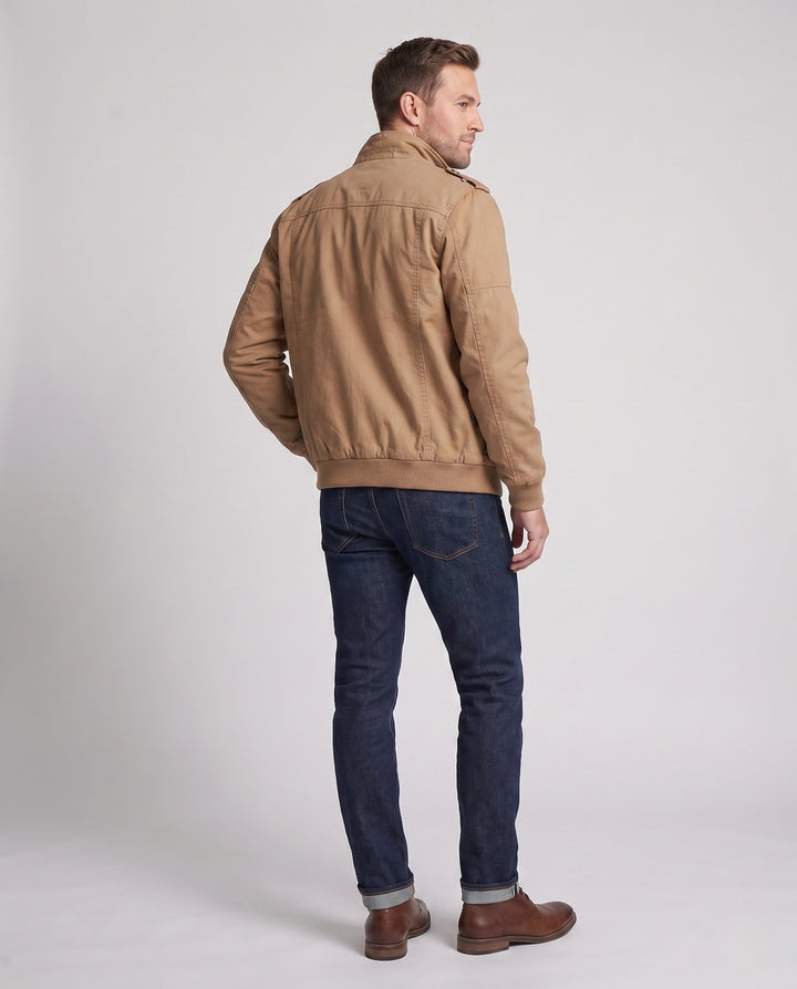 Men's Canvas Field Jacket in Military Look with Stand-up Collar, Epaulettes and Chest Flap Pockets Hudson & Parker