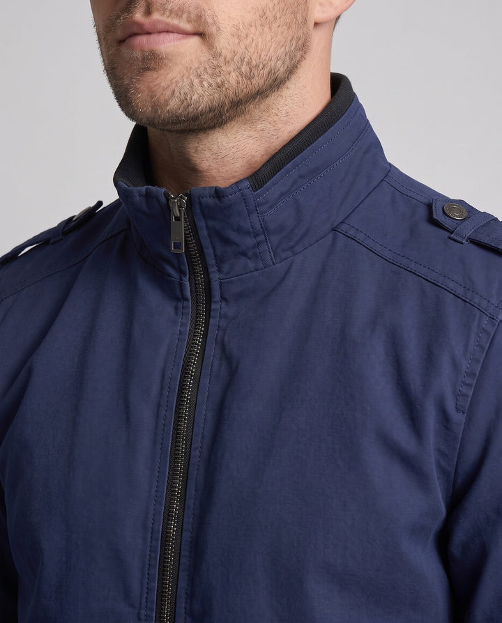 Men's Utility Style Canvas Field Jacket with Epaulettes, Zipper, and Ribbed Cuffs Hudson & Parker