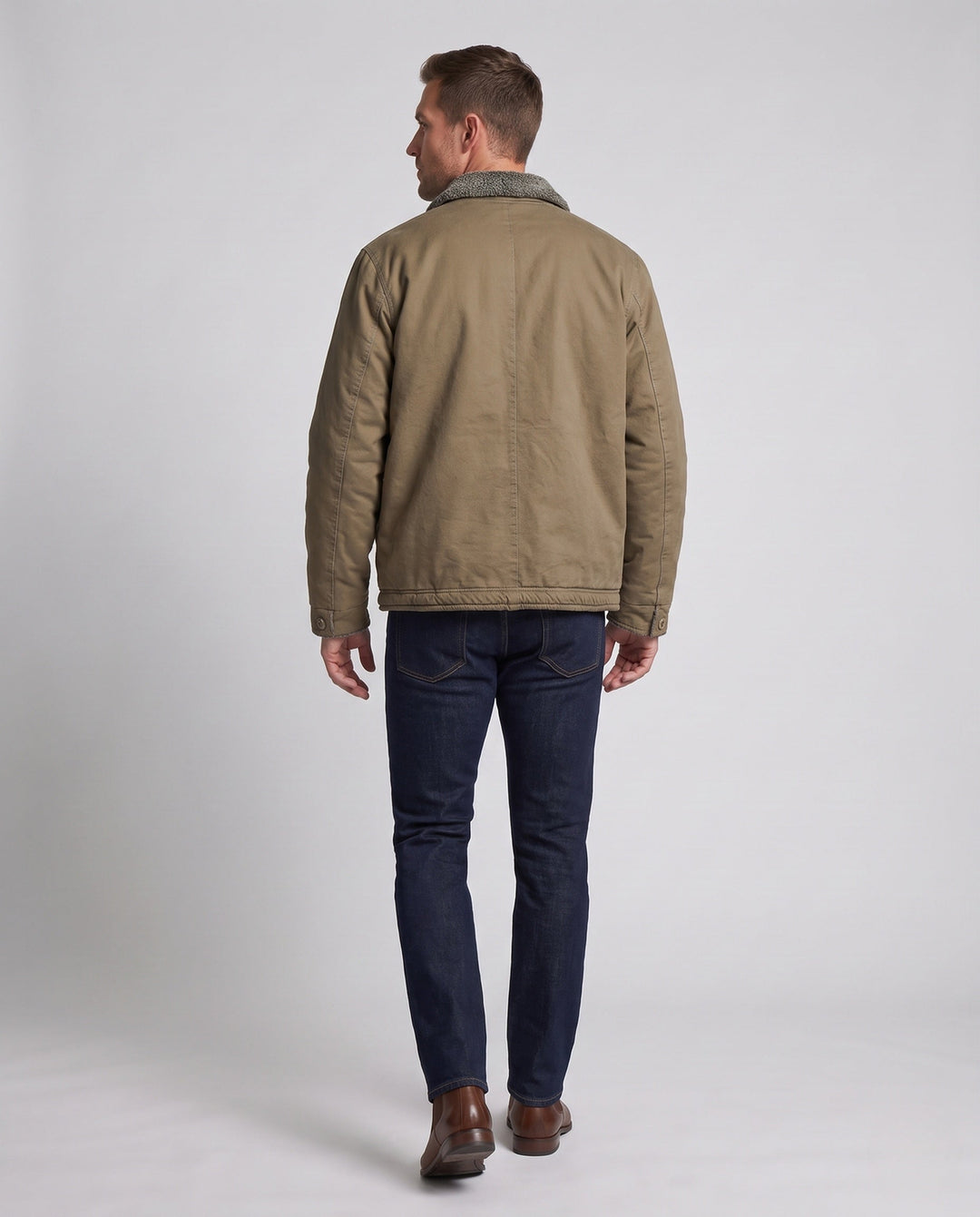 Men's canvas field jacket with teddy lining, stand-up collar and concealed zipper Hudson & Parker