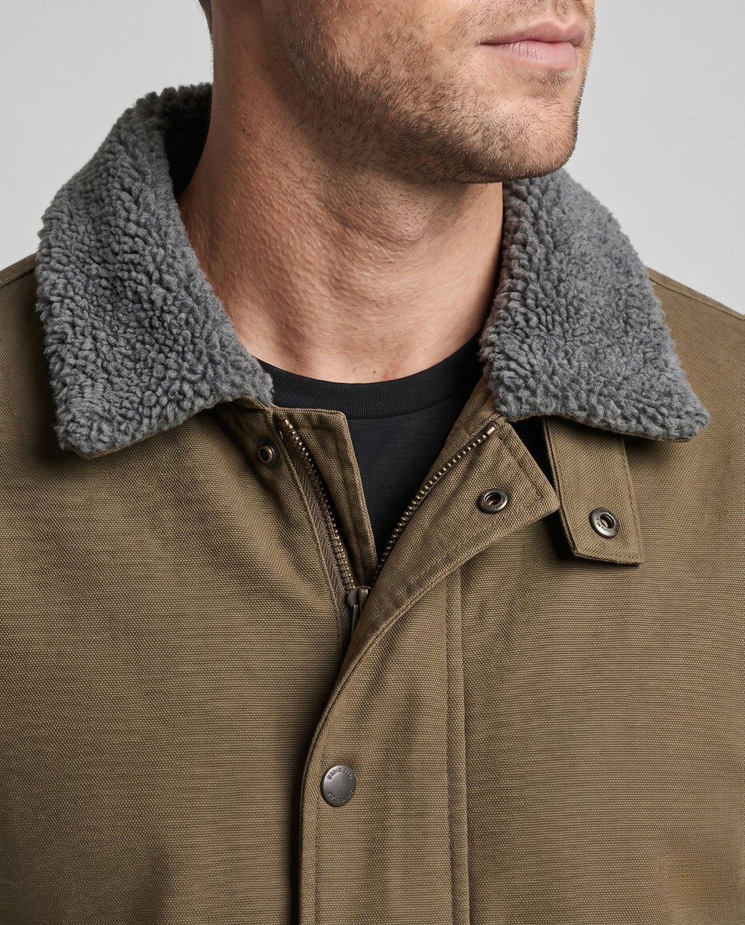 Men's canvas field jacket with teddy lining, stand-up collar and concealed zipper Hudson & Parker