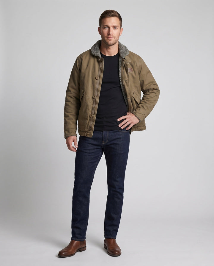 Men's canvas field jacket with teddy lining, stand-up collar and concealed zipper Hudson & Parker