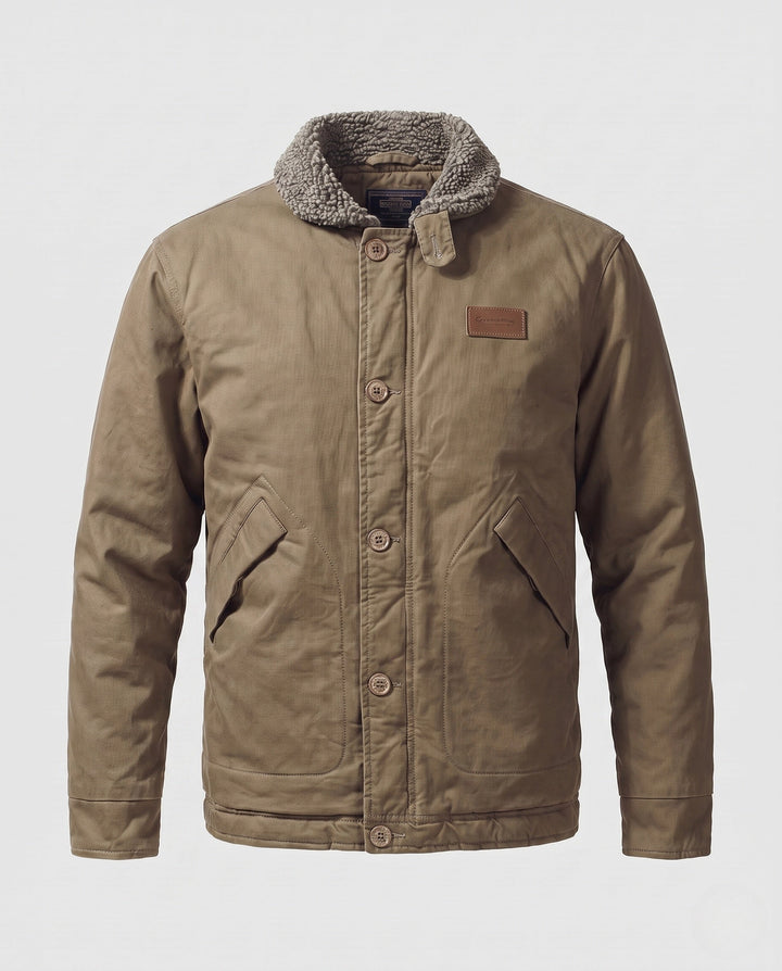 Men's canvas field jacket with teddy lining, stand-up collar and concealed zipper Hudson & Parker