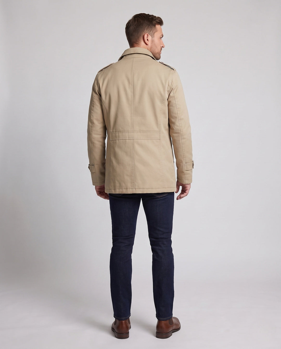 Men's Canvas Field Coat with Teddy Lining, Notched Collar and Epaulettes Hudson & Parker