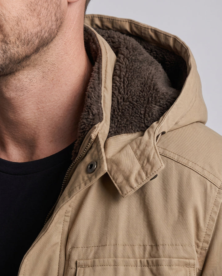 Men's canvas field parka with teddy fleece lining, hood and utility pockets Hudson & Parker