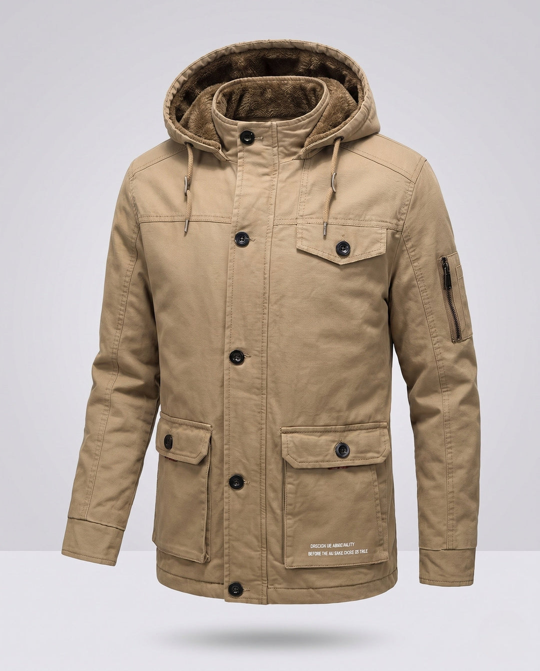Men's canvas field parka with teddy fleece lining, hood and utility pockets Hudson & Parker
