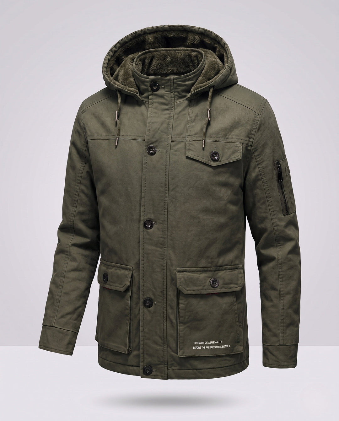 Men's canvas field parka with teddy fleece lining, hood and utility pockets Hudson & Parker