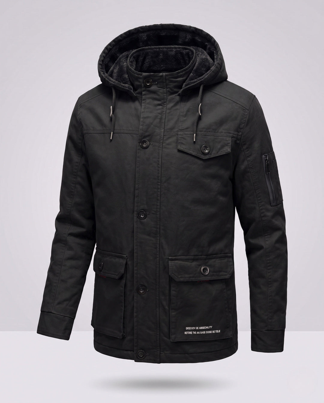 Men's canvas field parka with teddy fleece lining, hood and utility pockets Hudson & Parker