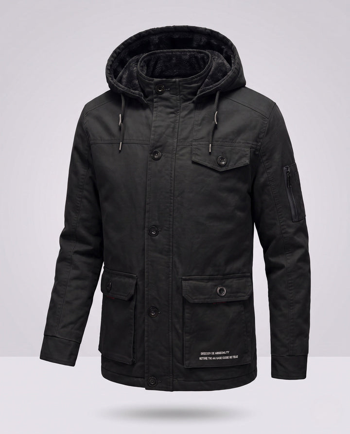 Men's canvas field parka with teddy fleece lining, hood and utility pockets Hudson & Parker