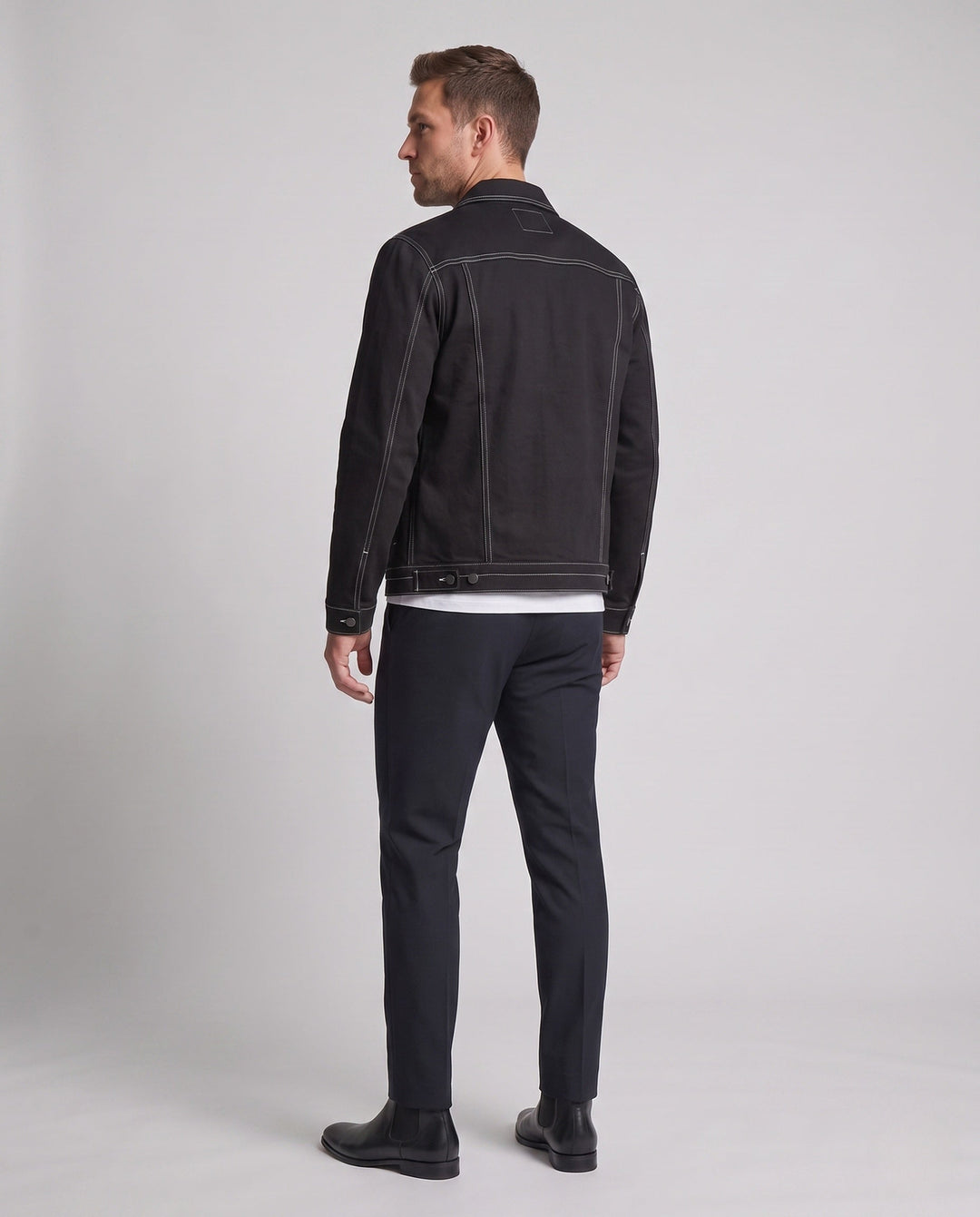 Men's canvas jeans jacket with contrast stitching, snap front and chest pockets Hudson & Parker