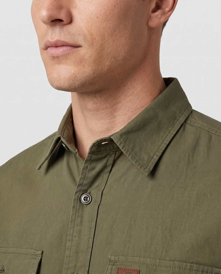 Men's Canvas Utility Overshirt with Chest Patch Pockets and Casual Shirt Collar Hudson & Parker