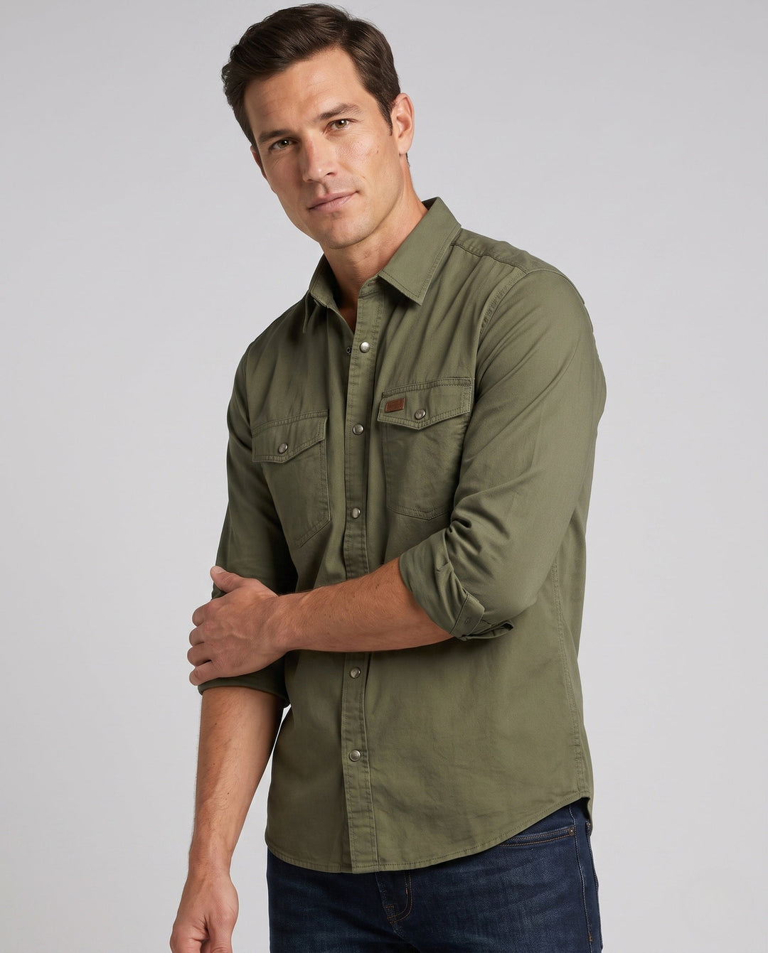 Men's Canvas Utility Overshirt with Chest Patch Pockets and Casual Shirt Collar Hudson & Parker