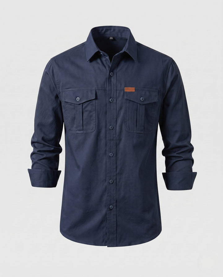 Men's Canvas Utility Overshirt with Chest Patch Pockets and Casual Shirt Collar Hudson & Parker