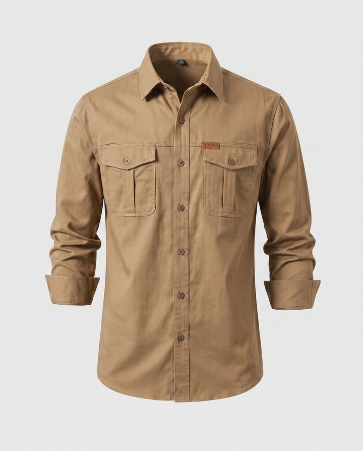 Men's Canvas Utility Overshirt with Chest Patch Pockets and Casual Shirt Collar Hudson & Parker