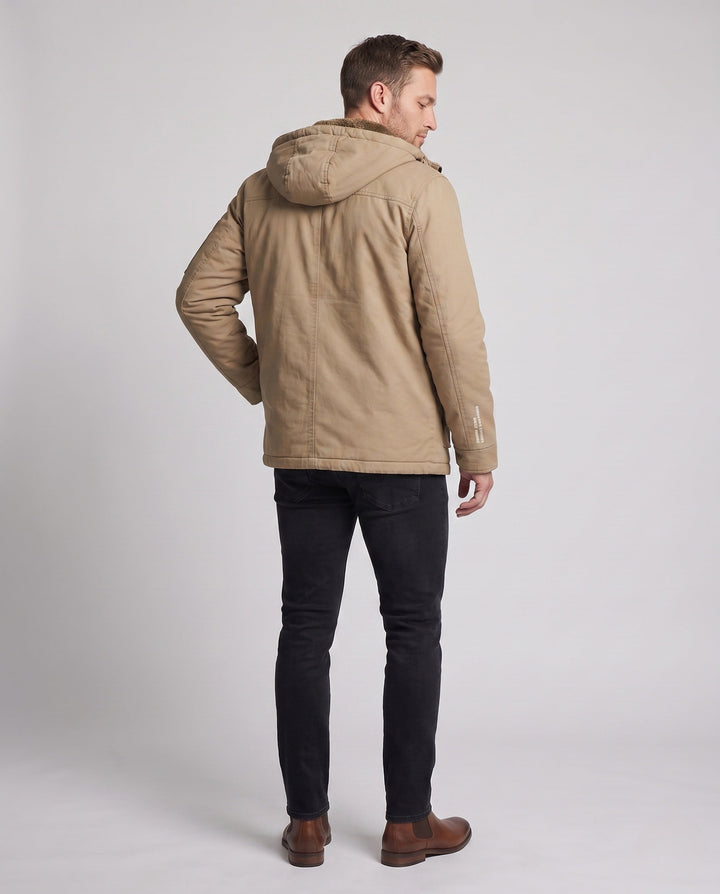 Men's Canvas Utility Parka with warming Teddy lining hem, hood, and multifunctional pockets Hudson & Parker