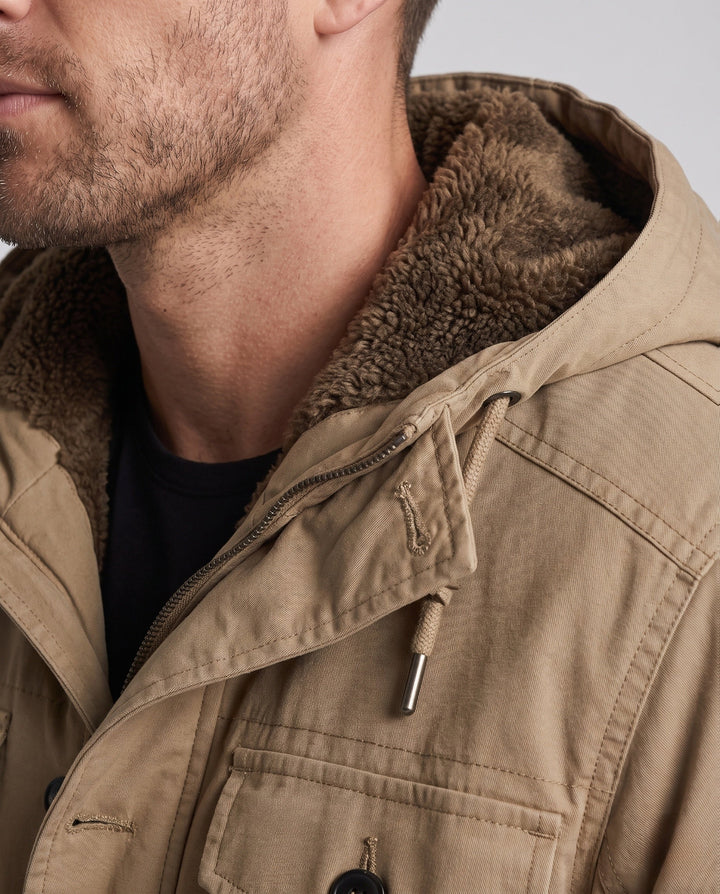 Men's Canvas Utility Parka with warming Teddy lining hem, hood, and multifunctional pockets Hudson & Parker