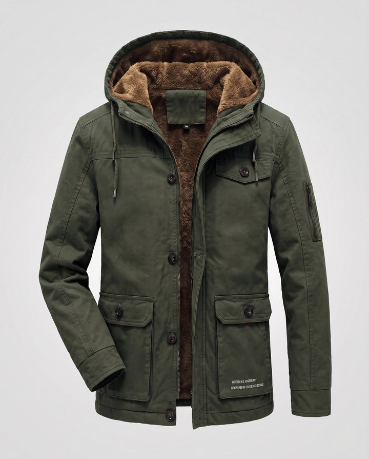 Men's Canvas Utility Parka with warming Teddy lining hem, hood, and multifunctional pockets Hudson & Parker