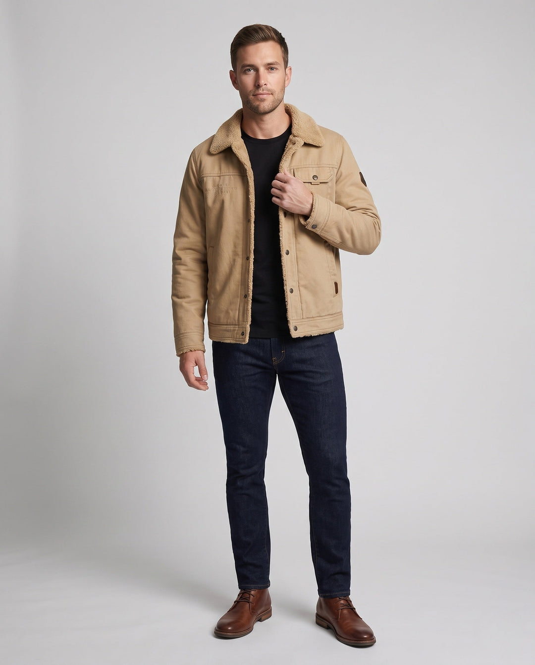 Men's canvas jacket with continuous teddy lining and lapel collar Hudson & Parker