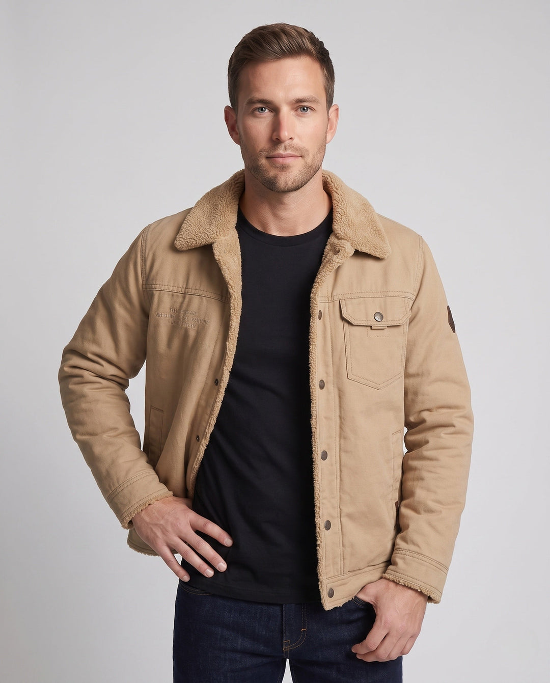 Men's canvas jacket with continuous teddy lining and lapel collar Hudson & Parker